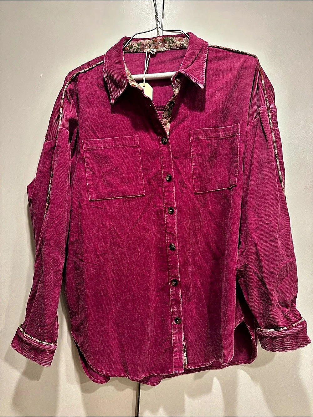 JODIFL Women's Corduroy Button Down Shirt Pink Medium NWT